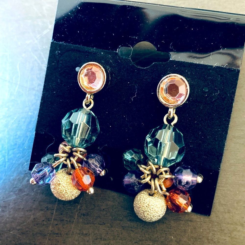 Warm Gold Tone Sparkling Beaded Bauble Earrings